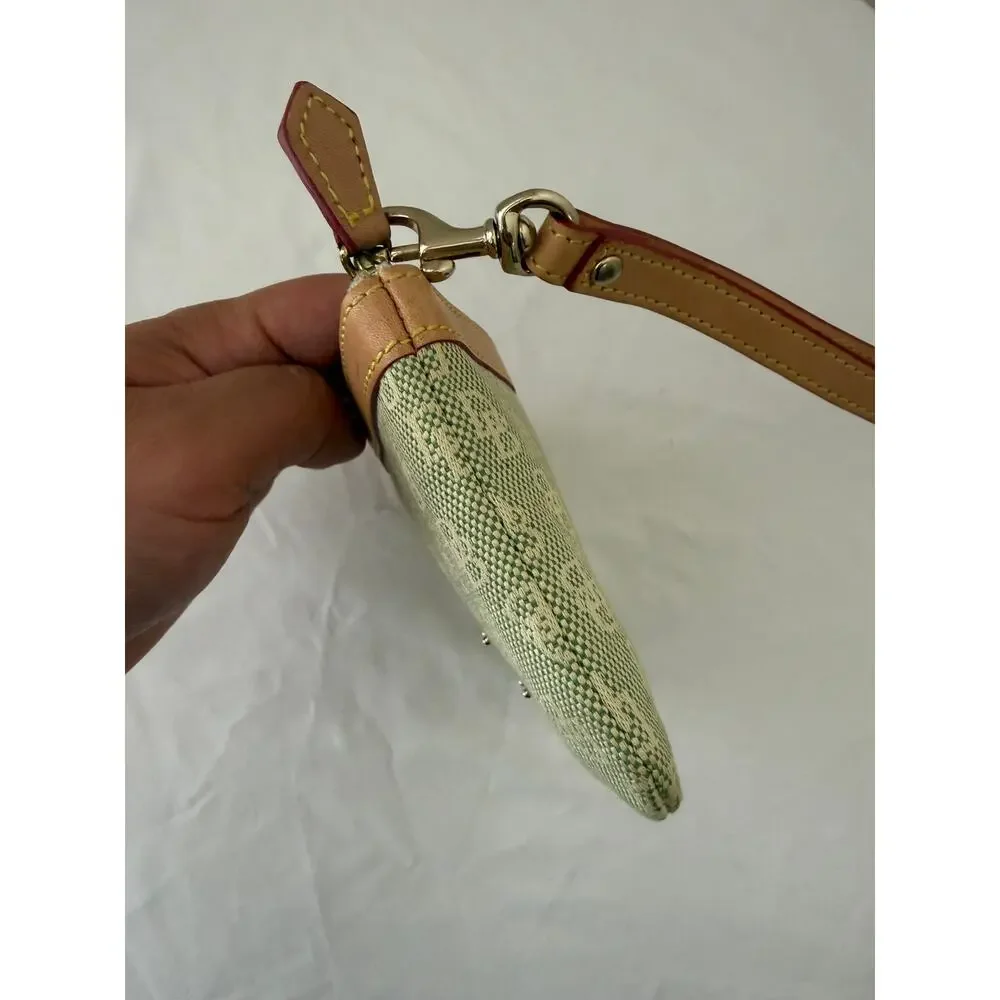Dooney & Bourke Green Canvas Leather Wristlet Wallet Vintage Y2K Monogram